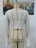 Women Spring and Summer Tie Rope Blouse V-Neck Solid Top