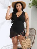 Plus Size Women Irregular Tassel Crossover Lace-Up Beach Skirt