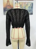 Women Spring and Summer Tie Rope Blouse V-Neck Solid Top