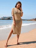 Women Beach Holidays Solid Short Sleeve Dress