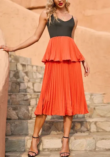 Women sexy sleeveless suspender pleated skirt