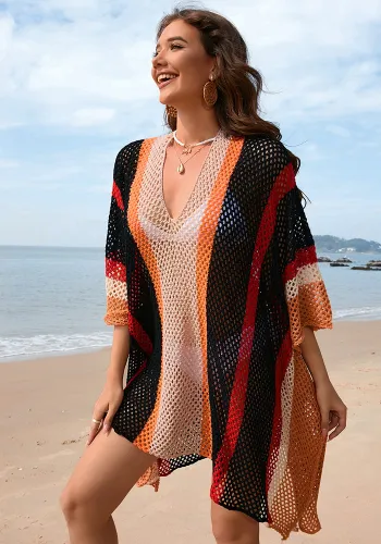 Plus Size Women Patchwork Hollow Loose Bikini Cover Up Beach Dress
