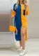 Contrast Color Patchwork Plus Size Women's Turndown Collar Half Sleeve Long Shirt Dress
