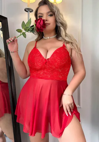 Sexy Plus Size Lacemesh Strap Nightdress Erotic Lingerie