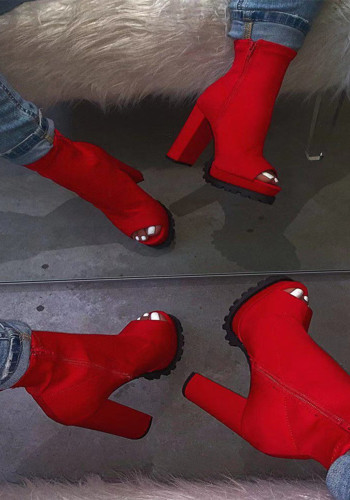 Spring Plus Size Women's Velvet Waterproof Platform Thick High Heels Shoes