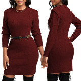 Sexy Fashion Solid Color Round Neck Women's Dress