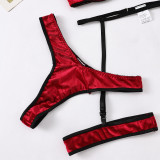 Women Lace Lace-Up Cross Patchwork Bra Hollow Backless sexy Lingerie Set