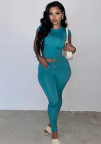 Casual Round Neck Short Sleeve T-Shirt Tight Fitting Pants Spring Women's Sports Two-Piece Set