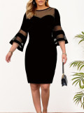 Women Casual Round Neck Solid mesh Patchwork Bodycon Dress