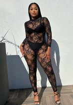 Fashion Women's Lace See-Through Lace Tight Sexy Jumpsuit