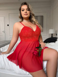 Sexy Plus Size Lacemesh Strap Nightdress Erotic Lingerie