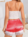 Sexy Howmwear Lace Camisole Satin Shorts Two Piece Set
