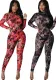 Sexy Fashionable Mesh Print Long Sleeve Jumpsuit
