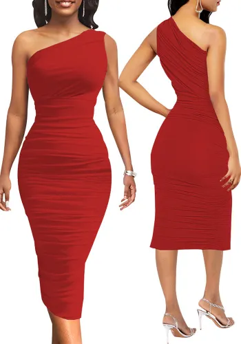 Sexy Fashion Solid Color One Shoulder Women's Dress