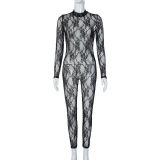Fashion Women's Lace See-Through Lace Tight Sexy Jumpsuit