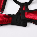 Women Lace Lace-Up Cross Patchwork Bra Hollow Backless sexy Lingerie Set