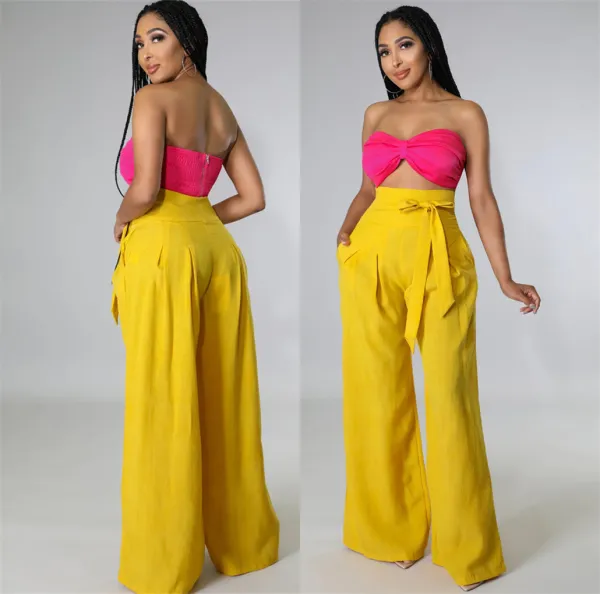 Women High Waisted Casual Wide Leg Pants