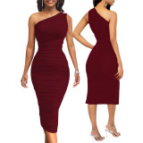 Sexy Fashion Solid Color One Shoulder Women's Dress