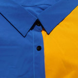 Contrast Color Patchwork Plus Size Women's Turndown Collar Half Sleeve Long Shirt Dress