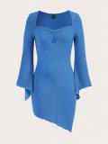 Sexy Solid Quare Neck Long Sleeve Dress