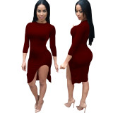 Sexy And Fashionable Solid Color Slit Women's Dress