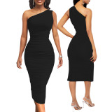 Sexy Fashion Solid Color One Shoulder Women's Dress