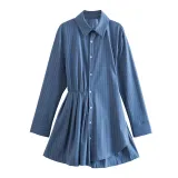 Summer Women's Comfortable Casual Patchwork Pleated Short Shirt Dress