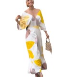 Women Style Print Elegant V-Neck Maxi Dress