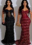 Women Solid Sequin Sexy Strap Maxi Dress