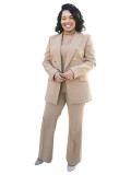 Women Solid Button Blazer Jacket + Pants Two-piece Set