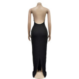 Women Solid Hollow Backless Sleeveless Maxi Dress