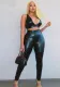 Women v-neck Crop Top and Pant Pu-Leather two-piece set