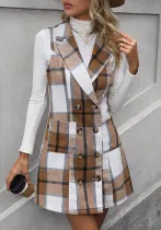 Women's Fashion Plaid Long Vest Turndown Collar Sleeveless Blazer