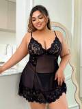Plus Size Erotic Lingerie Sexy See Through Lace Mesh Strap Nightdress