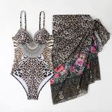 One-Piece Leopard Print Swimsuit Mesh Long Skirt Casual Holiday Women's Swimwear