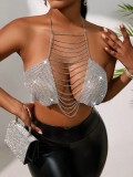 Women's Sexy Mesh Diamond Halter Neck Strap Nightclub Metal Camisole
