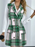 Women's Fashion Plaid Long Vest Turndown Collar Sleeveless Blazer