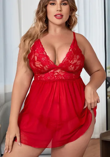 Plus Size Erotic Lingerie Sexy See Through Lace Mesh Strap Nightdress
