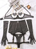 Sexy See-Through Mesh Chain Strap Five-Piece Lingerie Set