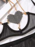 Sexy See-Through Mesh Chain Strap Five-Piece Lingerie Set