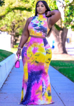 Plus Size Women's Summer Casual Contrast Color Vest Top Skirt Two-Piece Set