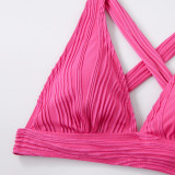 Solid Color Texture Bikini Two Piece Women's High Waist Swimsuit