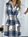 Women's Fashion Plaid Long Vest Turndown Collar Sleeveless Blazer