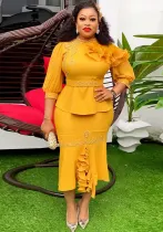 Plus Size African Women Beaded Irregular Dress Two-piece Set