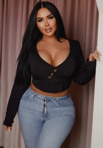 Plus Size Women Black Basic Stretch Long Sleeve T-Shirt