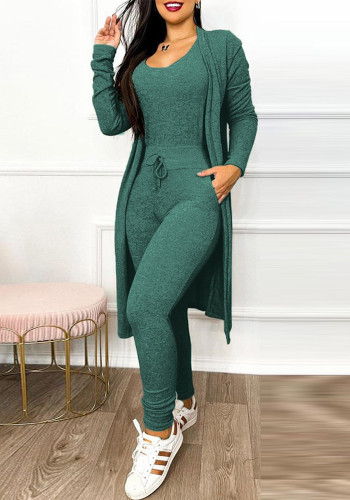 Women autumn and winter long-sleeved Jumpsuit and Robe Casual two-piece set