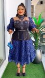 Plus Size Women African Beaded Lace Patchwork Dress