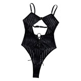 Women Striped Backless See-Through Mesh Body Shaping Bodysuit Sexy Lingerie