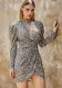 Women leopard print v-neck high waist pleated bud skirt French puff sleeve dress