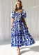 Women Elegant Print Off Shoulder Puff Sleeve Dress